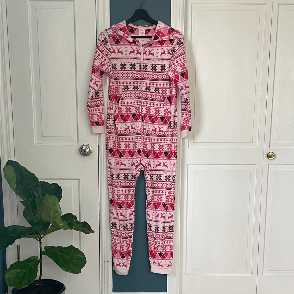 Cat & Jack Pink and White Patterned‎ Kids Pajama with Hoodie | Size 14
